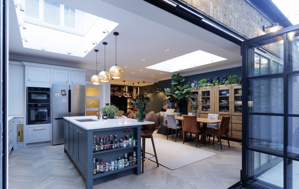 Professional property photography of a contemporary kitchen and dining area in Hampstead, London